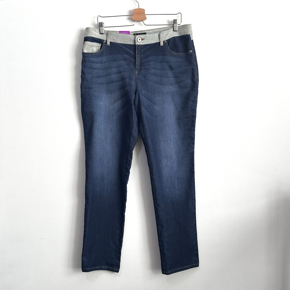 Inc International Concepts Boyfriend Jeans 14 Knit Waistband Blue Stretch 36x32